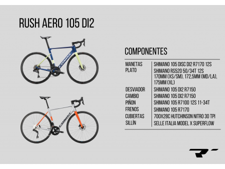 Bicicleta Carretera Conor Rush Aero 28" (700) 105 Di2 Especificaciones Grupo
