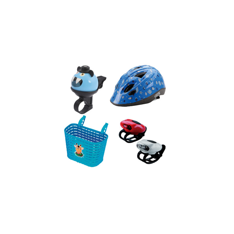 Pack Infantil - Casco, Cesta y Monstruito Azul