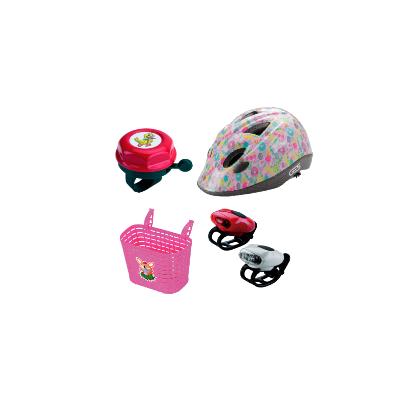 Pack infantil - Casco Rosa - Timbre Rojo - Cesta Rosa