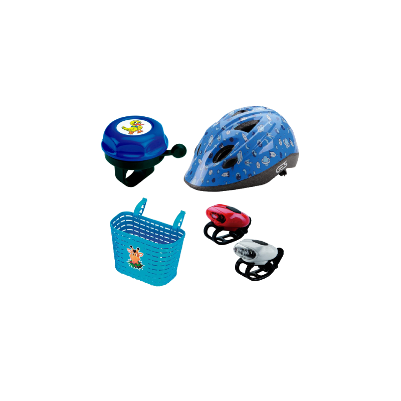 Pack infantil - Casco, Timbre y Cesta Azul