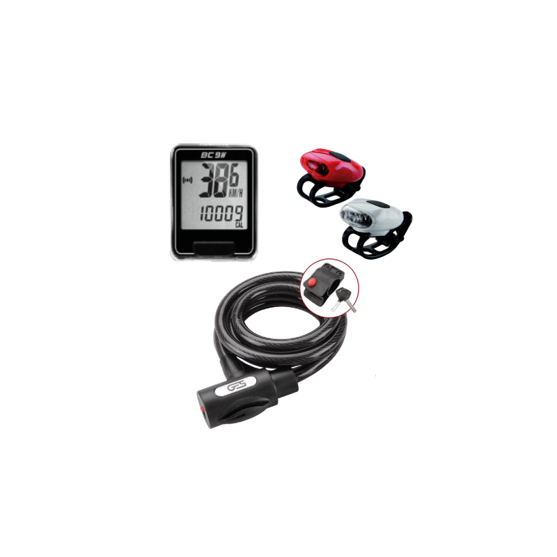 Pack Imprescindibles, Candado, Luces e Inflador