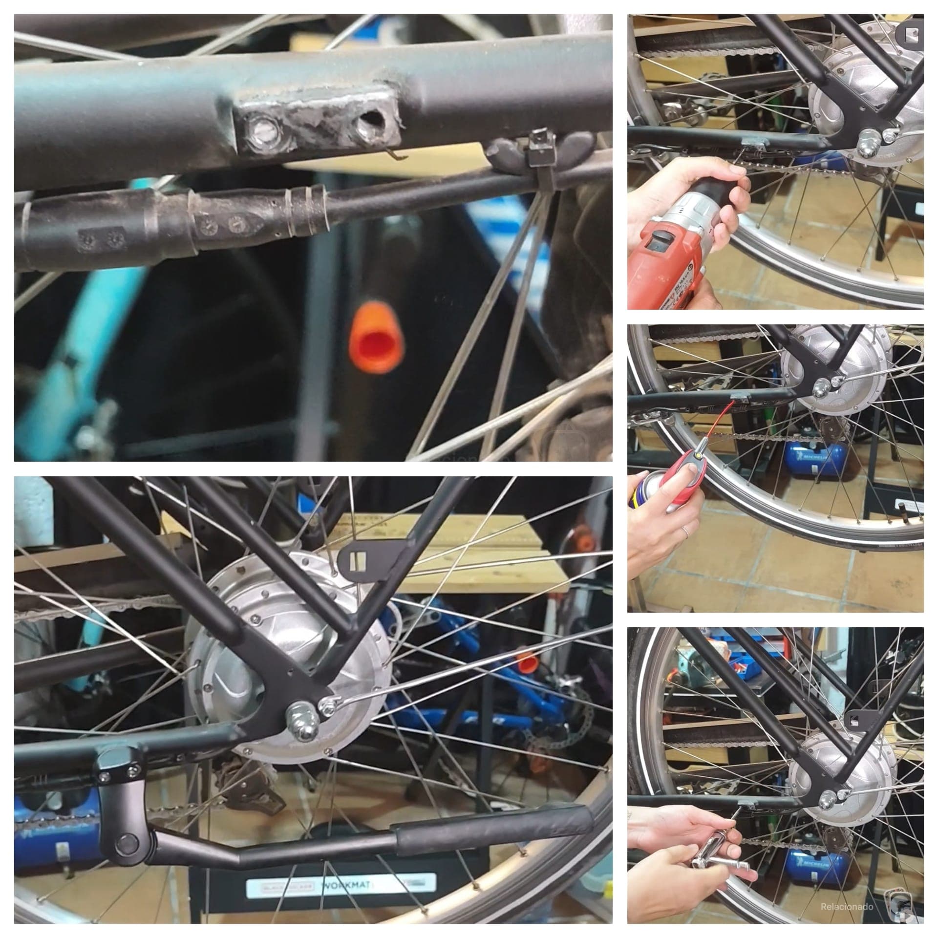 Caballete lateral: tornillo roto sustituido por tornillos más largos con sellador